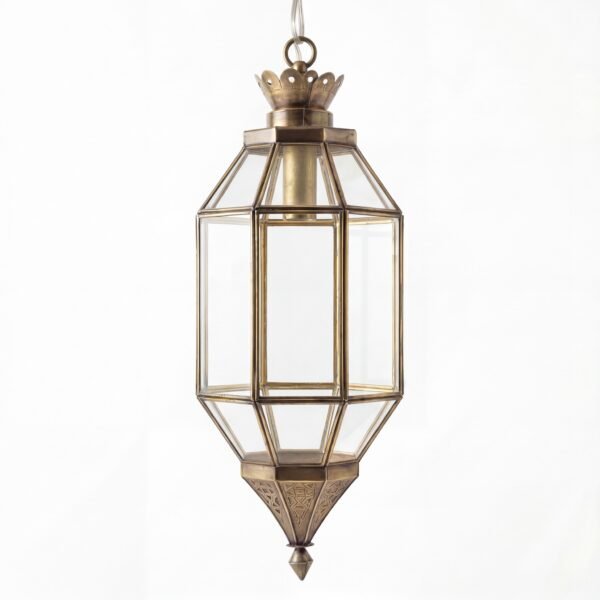 Antiqued Brass Hexagonal Glass Lantern