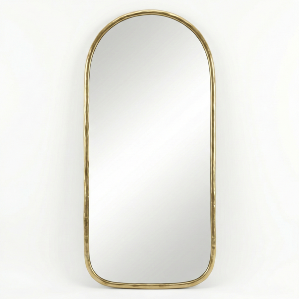 Artisanal Arched Brass Wall Mirror