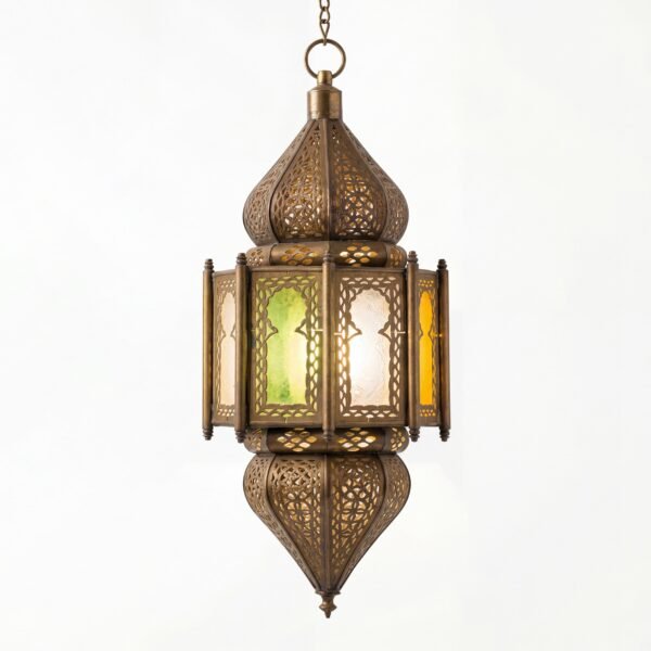 Authentic Moroccan Brass Glass Lantern