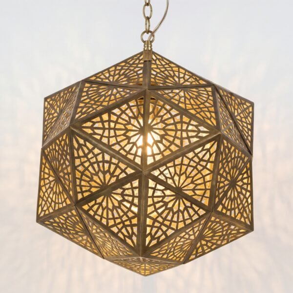 Geometric Pierced Brass Pendant Light