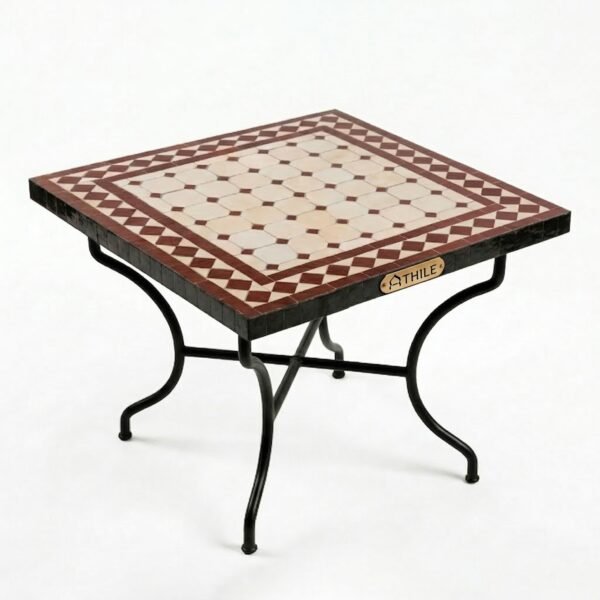 Square Burgundy & Cream Zellige Table