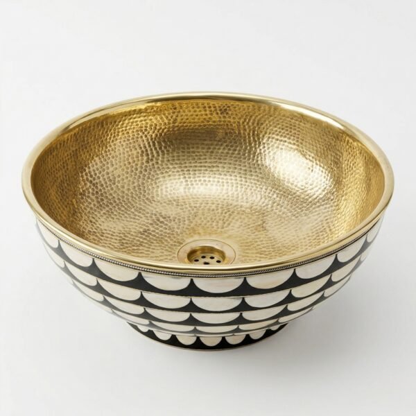 Hammered Brass & Scalloped Resin Vessel Sink