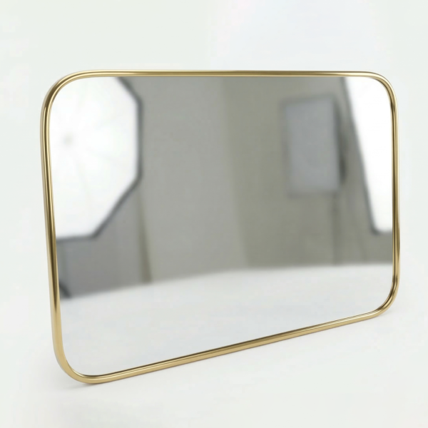 Rounded Rectangular Brass Wall Mirror