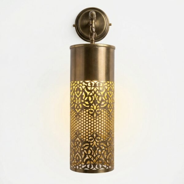 Pierced Brass Cylinder Wall Sconce