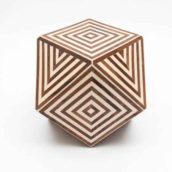 Faceted Geometric Wood Inlay Side Table