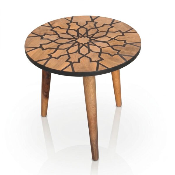 Geometric Star Wood Tripod Side Table