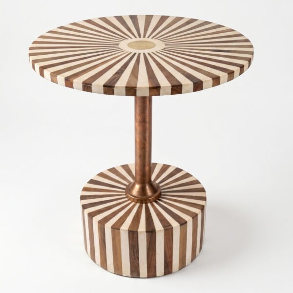 Sunburst Inlay & Brass Pedestal Side Table